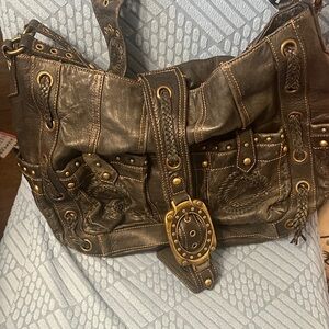 Betsey Johnson Brown Leather Bag with Gold Accents